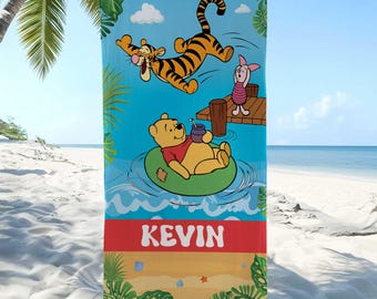 Winnie the Pooh Beach Towel, Custom Disney Winnie the Pooh Summer Beach Towel, Custom Disney, Kids towel, Summer Gift, Disneyland Trip