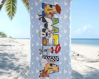 カスタムトイストーリービーチタオル、カスタムディズニーサマービーチタオル、カスタムディズニー、子供用タオル、夏のギフト、ディズニーランド旅行