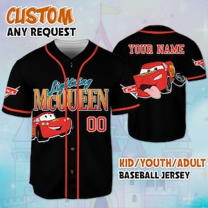 Gepersonaliseerde honkbaltrui van Lightning McQueen, aangepaste Disney Cars-trui, outfit Disneyland honkbalteam, cadeau voor Disney-fan