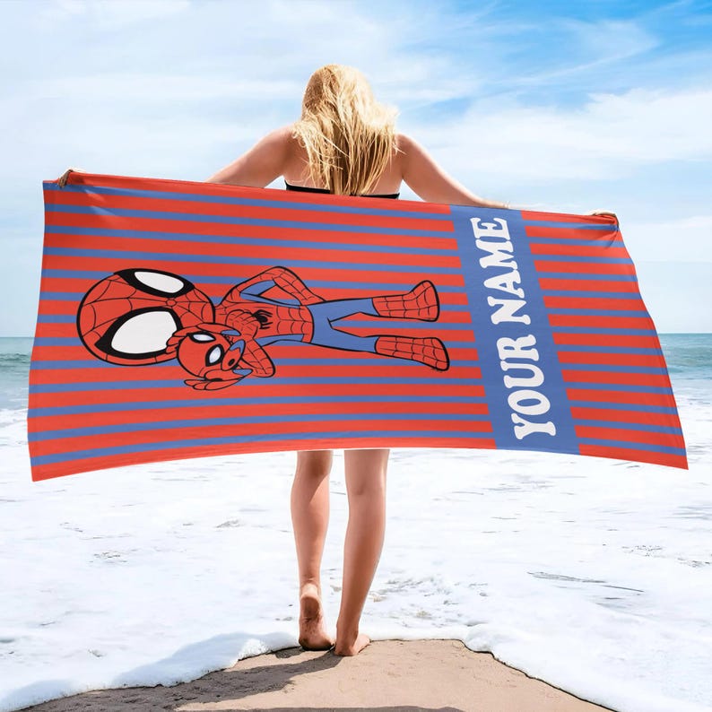 Personlig Spiderman-strandhandduk, superhjälte-strandhandduk, Disney-sommarresa, Spiderman-presentstrandhandduk bild 2