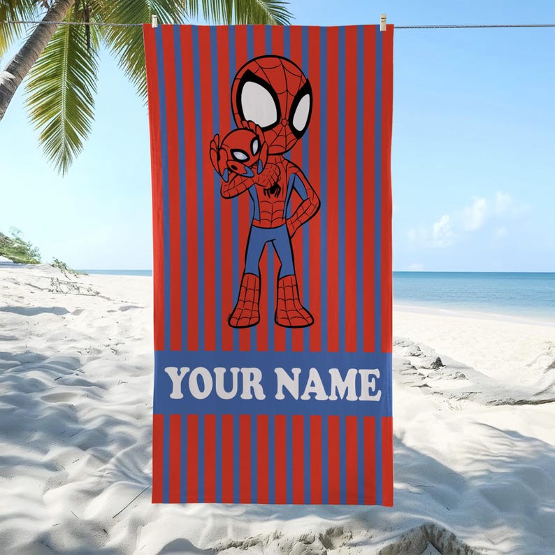 Personlig Spiderman-strandhandduk, superhjälte-strandhandduk, Disney-sommarresa, Spiderman-presentstrandhandduk bild 3