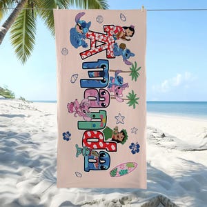 Custom Lilo & Stitch Strandtuch, Lilo und Stitch Sommer Strandtuch, Custom Disney, Kinder Handtuch, Sommer Geschenk, Disneyland Trip Bild 3