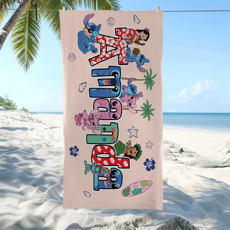 Custom Lilo & Stitch Strandtuch, Lilo und Stitch Sommer Strandtuch, Custom Disney, Kinder Handtuch, Sommer Geschenk, Disneyland Trip Bild 3