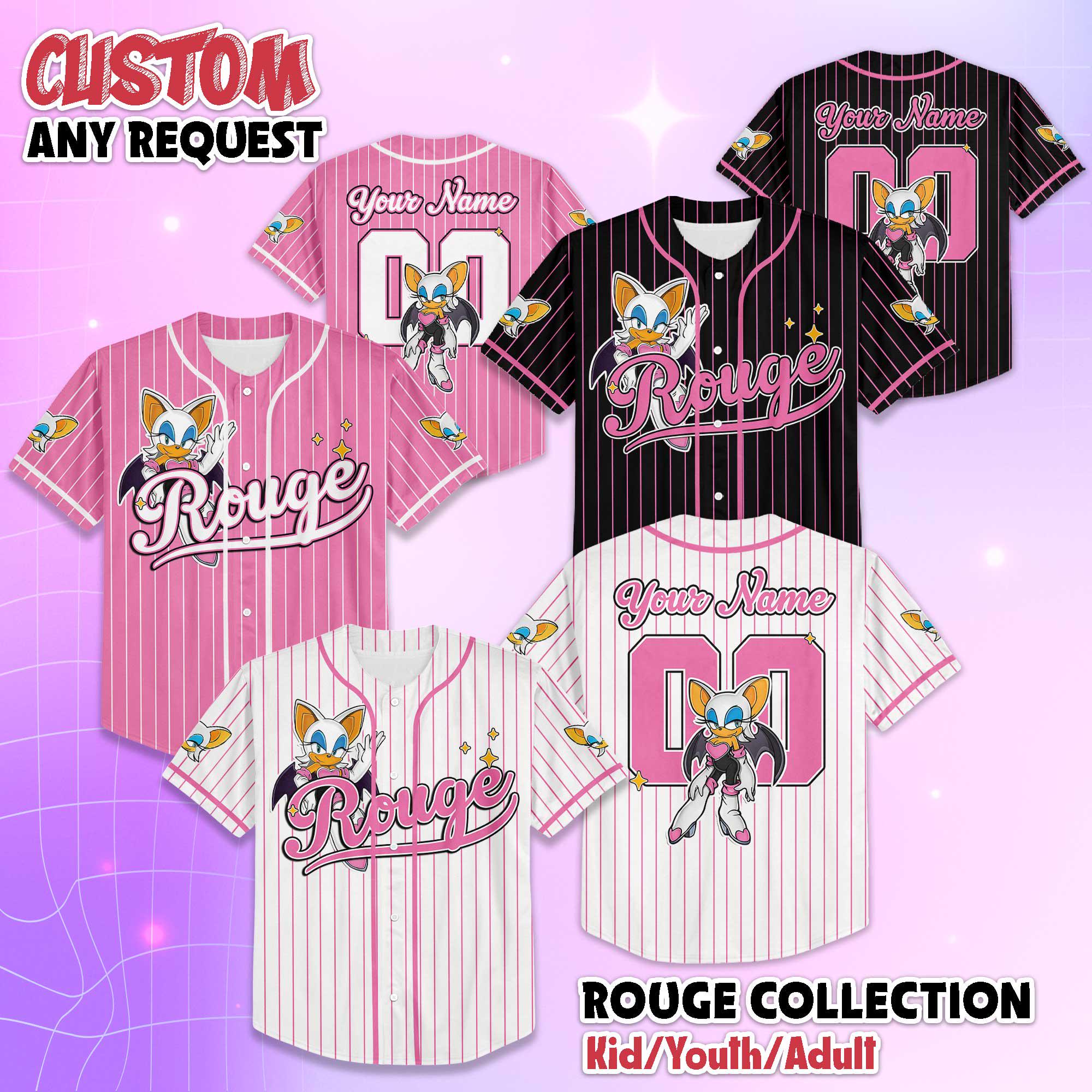 Discover Custom Rouge the Bat Baseball Jersey, Personalized Sonic The Hedgehog, Rouge the Bat Baseball Team Outfit, Birthday Gift For Fans