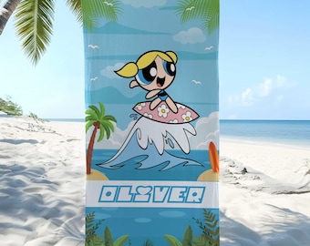 カスタムバブルビーチタオル、パワーパフガールズサマービーチタオル、子供用タオル、夏のギフト、家族旅行用タオル