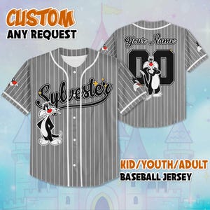 Personalized Sylvester Cat Baseball Jersey, Custom Sylvester Cat Sports Shirt, Funny Cartoon Jersey Gift, Classic Sylvester Fan Tee