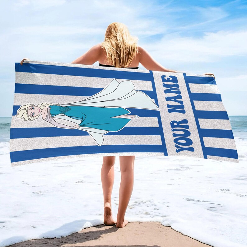 Custom Frozen Beach Towel, Frozen Movie Beach Towels, Custom Name Beach Towel, Disney Elsa Anna Beach Towel Gift image 6