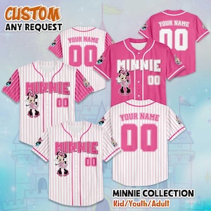 Personalized Disney Minnie Mouse Baseball Jersey, Minnie Mouse Jersey, Disneyland Baseball Team, Magic Kingdom Shirt, Birthday Gift for Fans
