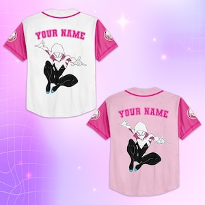 Gepersonaliseerde Ghost-Spider Baseball Jersey, Custom Marvel Jersey, Bijpassende Disney Trip-outfit, Ghost-Spider Verjaardagscadeau afbeelding 6