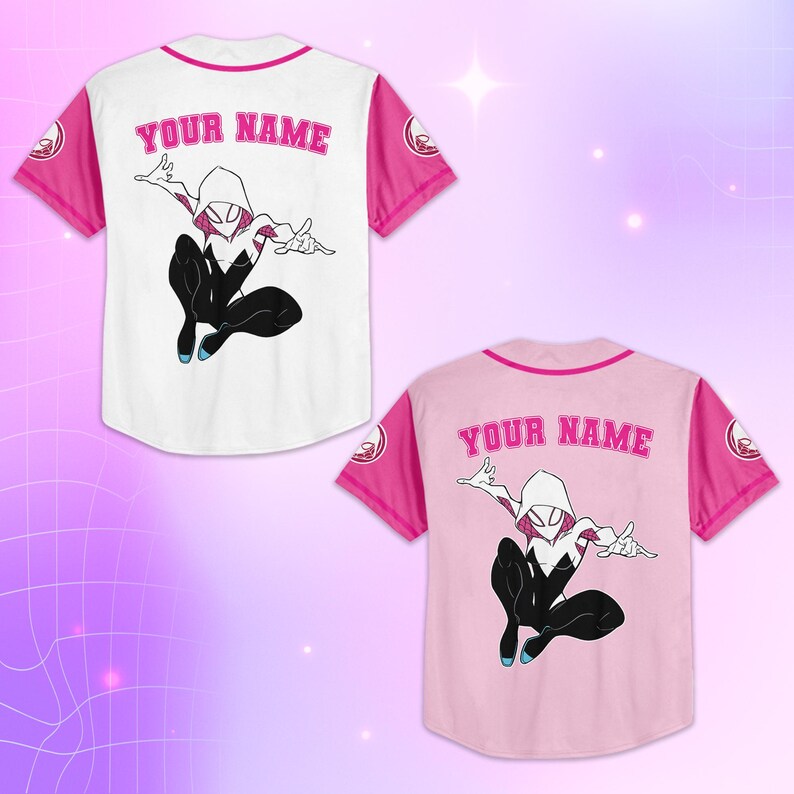 Gepersonaliseerde Ghost-Spider Baseball Jersey, Custom Marvel Jersey, Bijpassende Disney Trip-outfit, Ghost-Spider Verjaardagscadeau afbeelding 6
