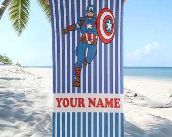 Toalla de playa del Capitán América, toallas de playa personalizadas de superhéroes Vengadores, toalla de playa del Capitán América, toalla de playa de regalo del Capitán América
