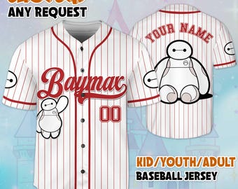 Custom Baymax White Baseball Jersey, Disney Big Hero 6 Baymax Jersey, Disneyland Baseball Team Outfit, Birthday Gift For Fans