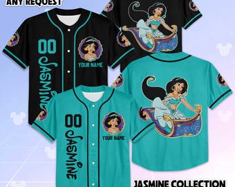 Camiseta de béisbol personalizada de Jasmine Aladdin para Halloween, atuendo a juego de Disney, camiseta del equipo Magic Kingdom, regalo para fanáticos de Disney