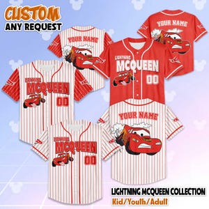 Aangepaste honkbaltrui van Lightning McQueen, Disney Cars-shirt, McQueen Disney Jersey-outfit, aangepaste teamjersey, Pixar-cadeau voor fans