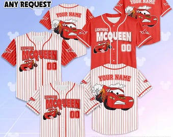 Maglia da baseball personalizzata di Saetta McQueen, maglietta Disney Cars, completo da maglia Disney di McQueen, maglia personalizzata della squadra, regalo Pixar per i fan