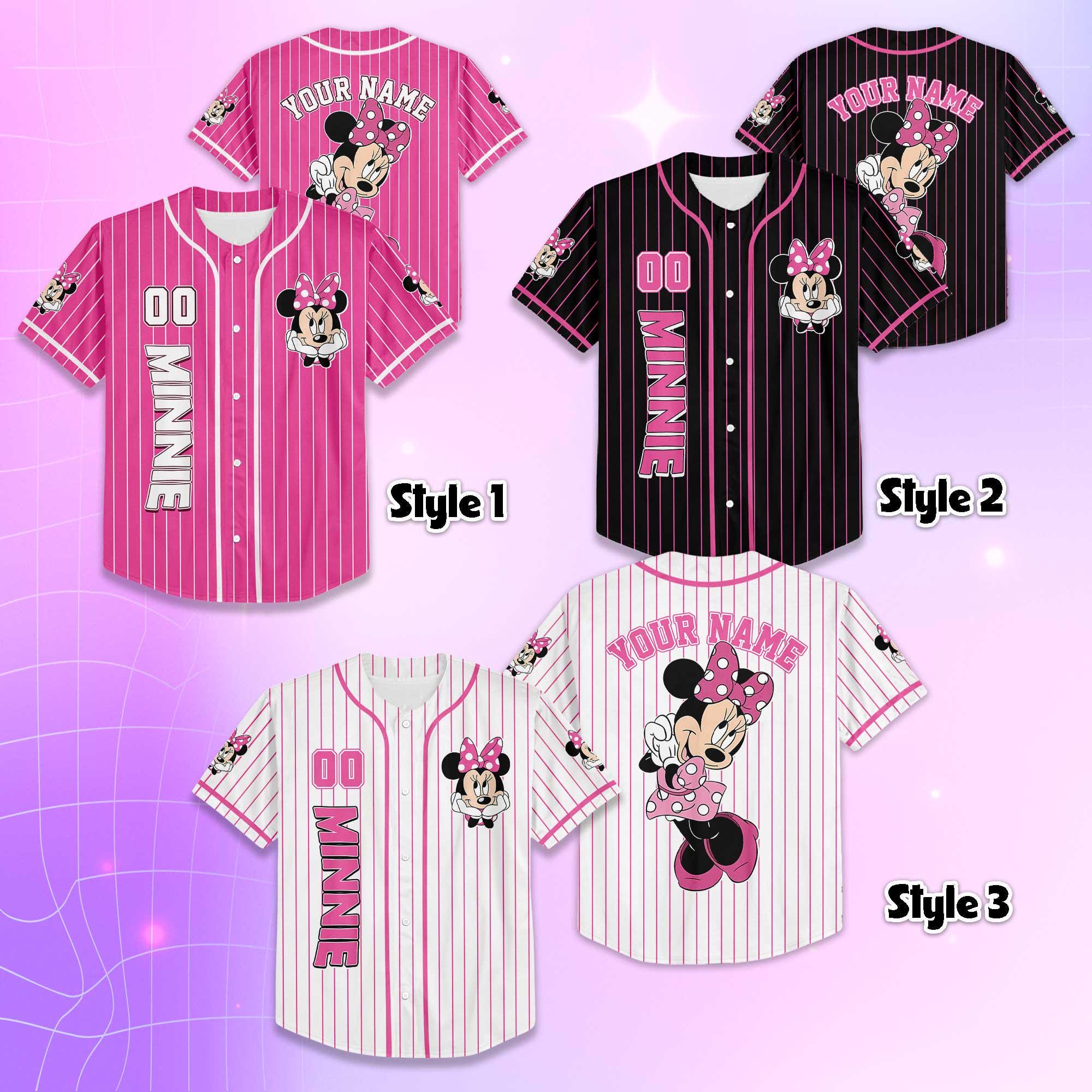 Discover Custom Minnie Mouse Baseball Jersey for Disney Fans, Mickey and Friends Disneyland Birthday Gift
