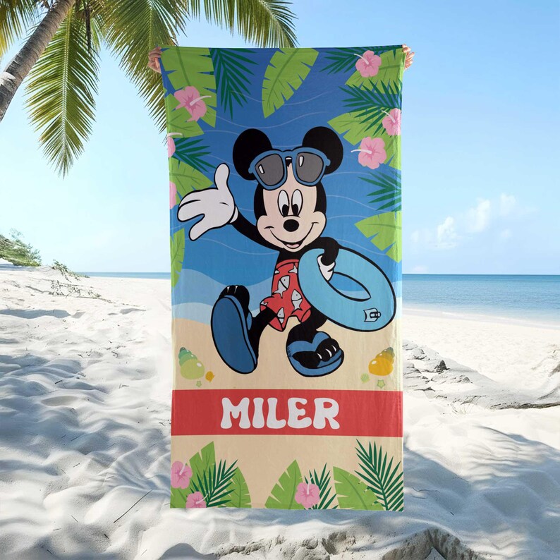 Mickey Mouse Beach Towel, Custom Mickey And Friends Towel, Custom Disney, Kids towel, Summer Gift, Disneyland Trip image 3