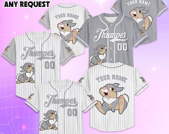 Custom Thumper Baseball Jersey, Disney Bambi Jersey Shirt, Matching Disney Trip Outfit, Disneyland Birthday Gift