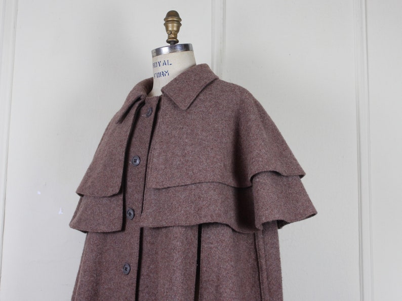 vintage YSL, 1970s Yves Saint Laurent Tawny Brown Wool Cape overcoat, coat, jacket, outerwear osfm, small, medium, large image 5