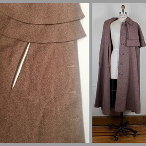 vintage YSL, 1970s Yves Saint Laurent Tawny Brown Wool Cape overcoat, coat, jacket, outerwear osfm, small, medium, large image 7