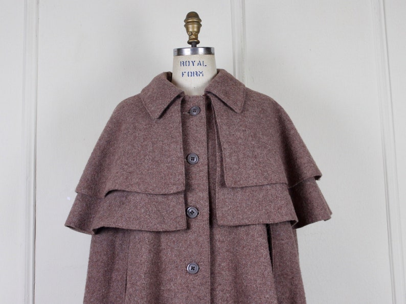 vintage YSL, 1970s Yves Saint Laurent Tawny Brown Wool Cape overcoat, coat, jacket, outerwear osfm, small, medium, large image 1