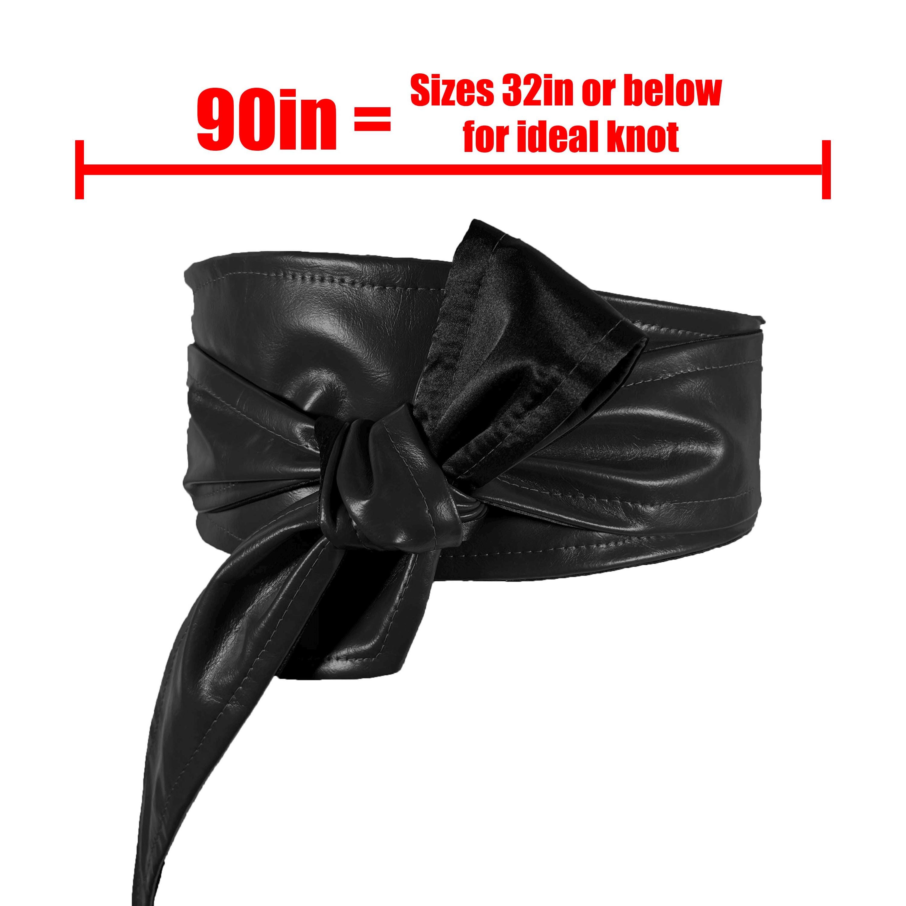 Italian Leather Obi Belt for Women - Wide Waist Cincher, Made in France Black Obi Waist Belt, Faux Leather Wide Wrap Belt, High  main image 2