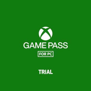 May include: A green background with the Xbox logo in white at the top. The words "GAME PASS" are above "FOR PC" in a white rectangle. The word "TRIAL" is at the bottom in white.