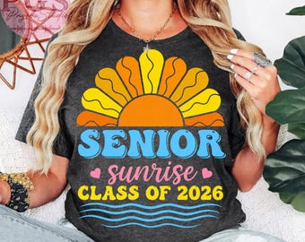 Senior Sunrise 2026 PNG: Diseño de camiseta de graduación estilo boho retro (descarga digital)