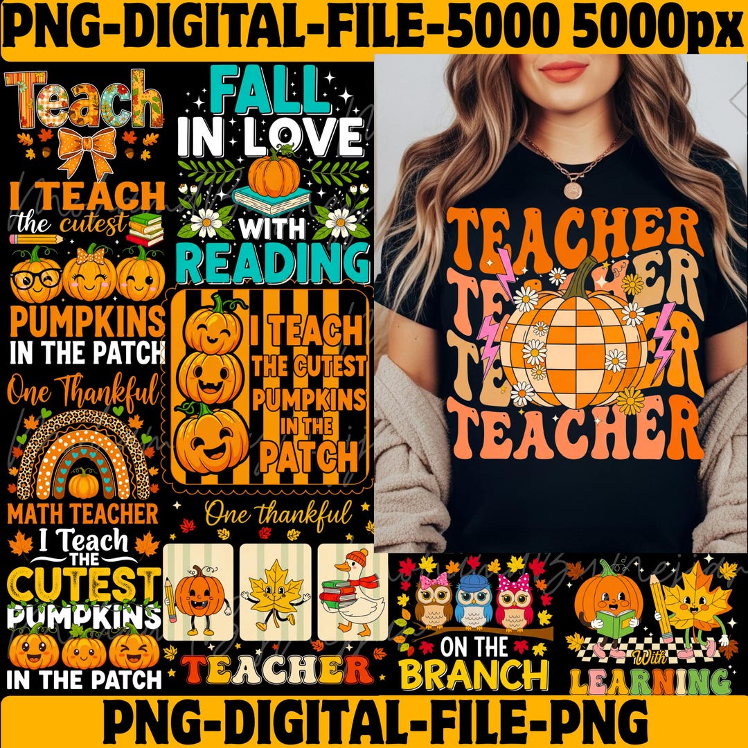 Teacher Fall PNG Bundle, Retro Autumn Designs (digital Download) - Etsy ...
