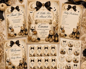 Babyparty-Set „A Little Boo“, Vintage-Halloween-Gothic-Thema (Digitaler Download)