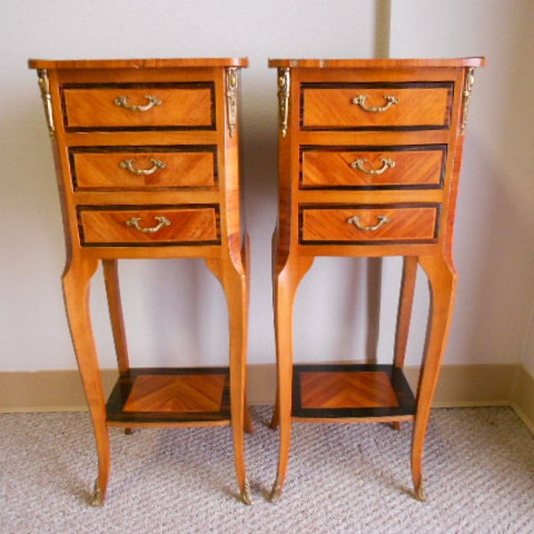 Pair of Vintage French Louis XV Walnut Marquetterie Nightstands