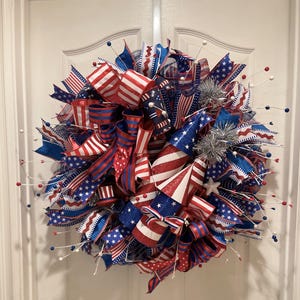 Patriotic 4th of July Wreath: Red, White & Blue Firecracker Door Decor