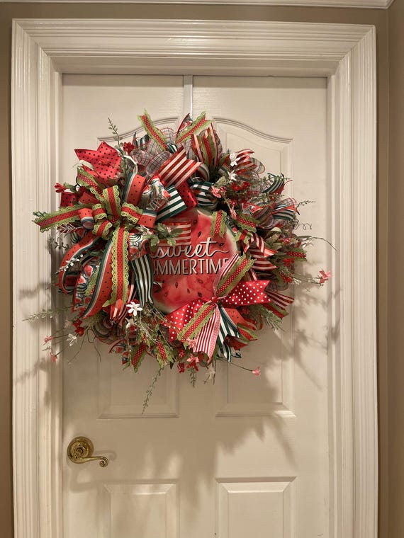 Watermelon Summer Wreath: Handmade Door Decor with Bow