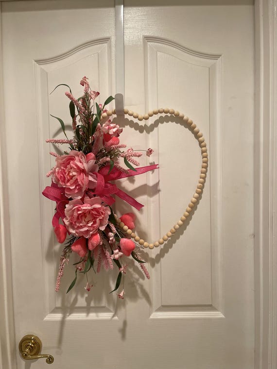 Valentine Heart Wreath: Pink Peony Floral Door Hanger