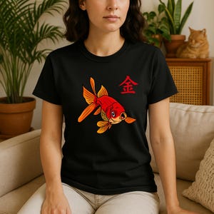 custom fish shirt Japanese art print Vintage t shirt Graphic designs tshirts pop art animal t-shirt goldfish design funny drawing digital