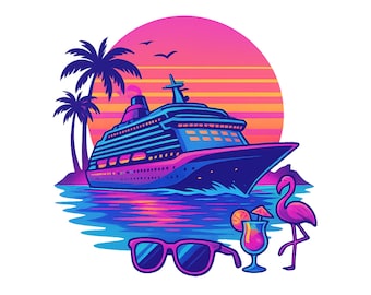 Colorful Cruise Png custom cruise png miami vice colors Family Cruise 2025 Neon Cruise Ship Clipart Vacation Design Gift for a Cruise