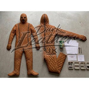 Handmade Brown Quilted Leather Full Body Hooded Suit Custom Made Padded Catsuit
