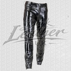 Handmade Men’s Black Shine Leather Pants Genuine Leather Slim Fit Trousers Gloss Finish
