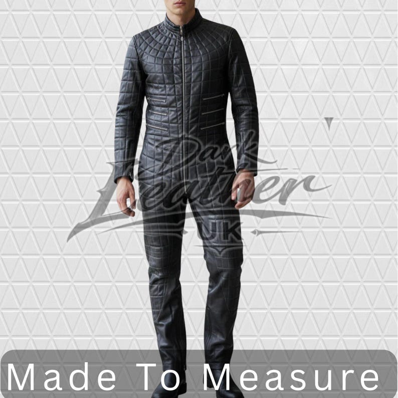 Men's Real Leather Spider Web Quilted Jumpsuit – Custom Motorcycle Biker Racing Suit image 1
