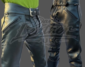 Real Black Cowhide Leather Convertible Chaps Pants – Zip-Off Panel, Custom Size Available