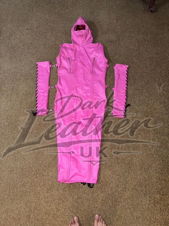 pink leather corset dress Handmade Hooded Pink Leather Dress Women's Corset Style Gown Made to Measure