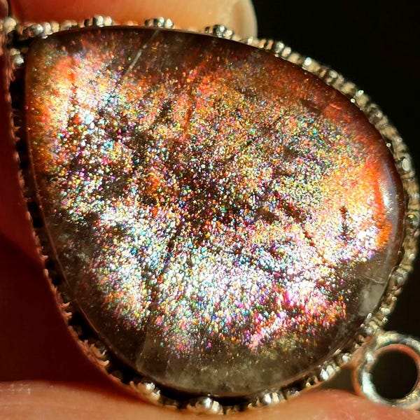 Purple Haze Sunstone Lattice Bracelet 925 Silver, Natural purple haze pendant, Rainbow Lattice jewelry meteor shower gem Galaxy celestial