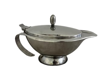 OGGI Gravy Boat Insulated Thermal Stainless Steel Hinged Lid 5x9'' 14oz