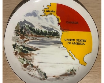 Vintage Nordamerika Dekorative Souvenir Platte Alaska Kanada USA 25 cm