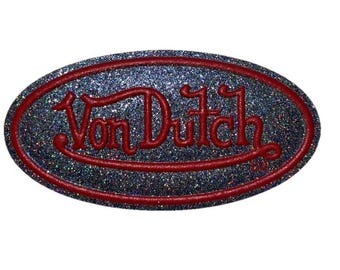Von Dutch Patch Gray Red Glitter Vinyl Sew On 4x2" Vtg Y2K NEW
