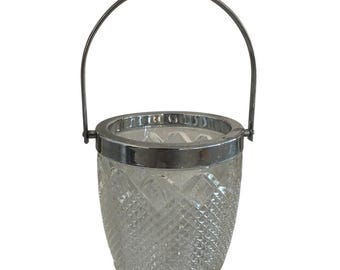 Balde de gelo vintage FB Rogers Mini, com cristal de chumbo em formato de diamante e detalhes prateados, 10 cm (4 polegadas)