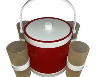 Shelton Ware Ice Bucket Cup Holders Red White Durlane Cups Vintage *flaws