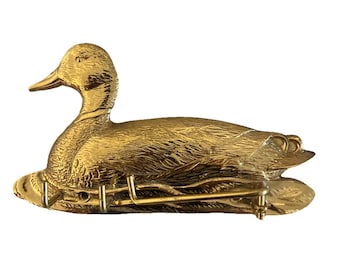 Vintage Brass Mallard Duck Key Hanger Wall Mount Hook 6" Hunting Cabin Mancave