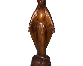 Virgin Mary Stepping On The Snake Statue Our Lady Of Grace Carved Wood 27" 8.5lb