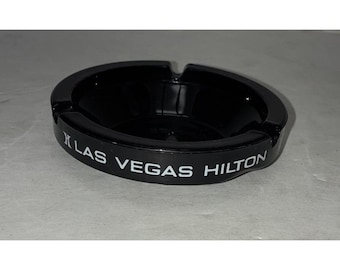 Las Vegas Hilton Ashtray Black Glass Hotel Casino Vintage